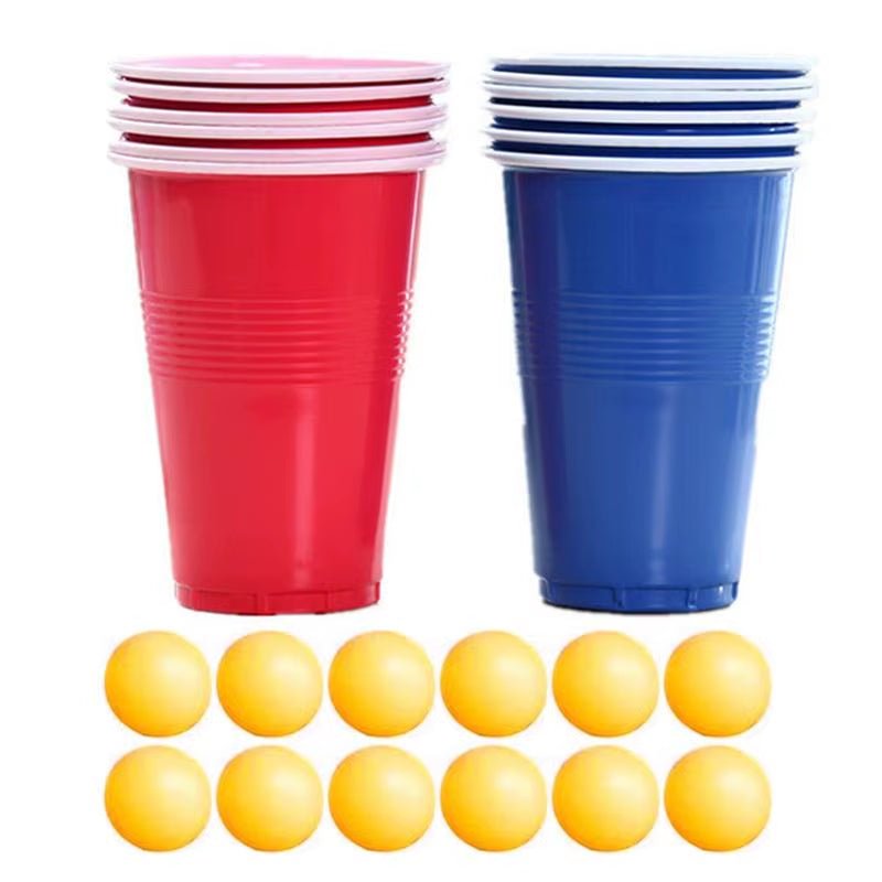 Table Tennis Ball Set Party Game Pong Glasses for Bachelor Red and Blue Beer Drinking Cup Set with Pong Balls &12 Beer Glasses - FLUFFI
