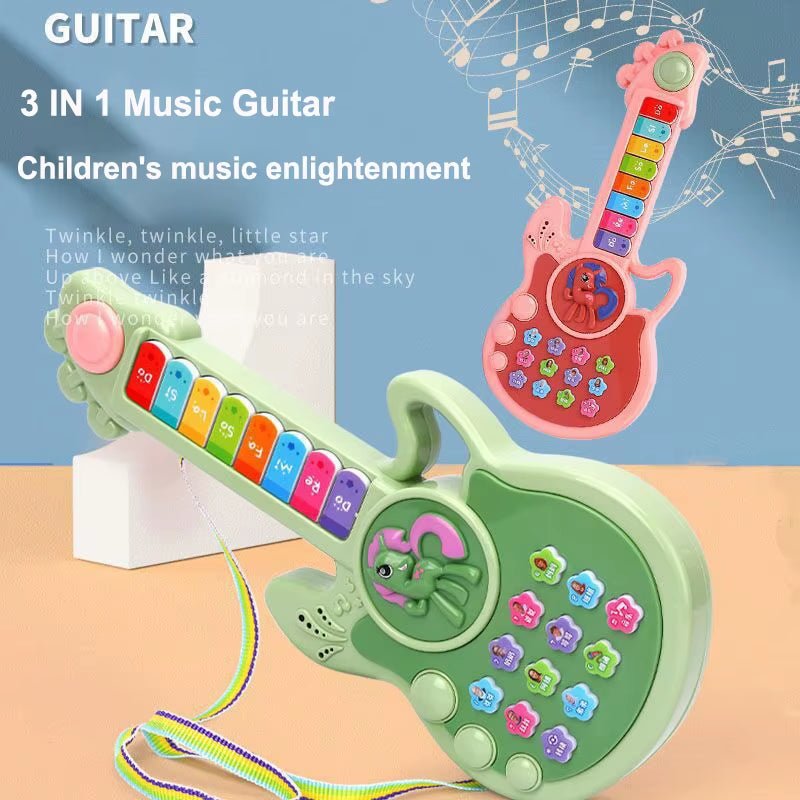 Three - Mode Children'S Electric Guitar Button Cartoon Toy Piano Children'S Early Education Educational Toy Musical Instrument - FLUFFI