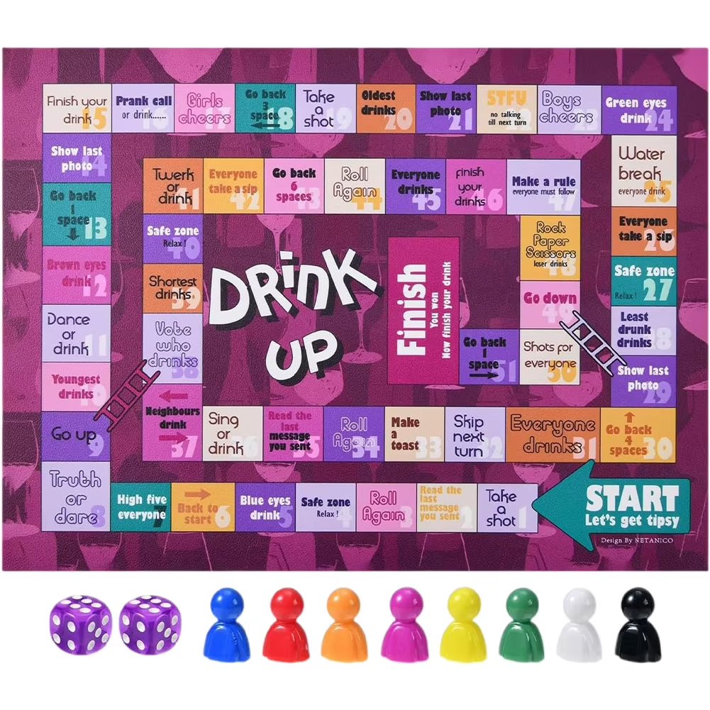 Tipsy Drinking Board Game Tipsy Land Board Game Interactive Night Drinking Game 2 - 8 Players Bachelorette Party Games for Adults - FLUFFI