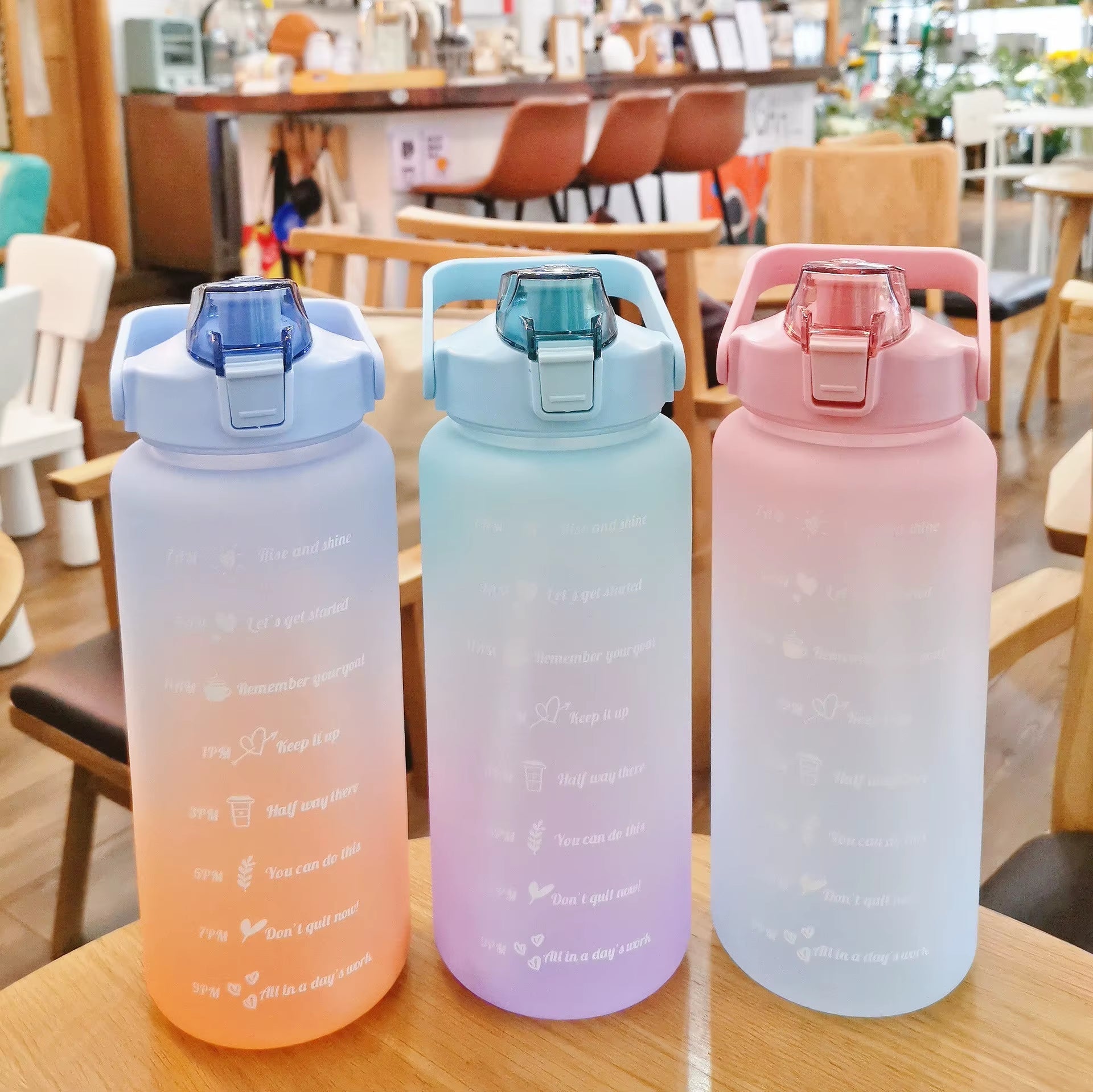 Water Bottle 2 Liter Stay Hydrated Motivated Leakproof Plastic Sport Bottle Reminder Times Sports Outdoor Fitness Office Indoor - FLUFFI