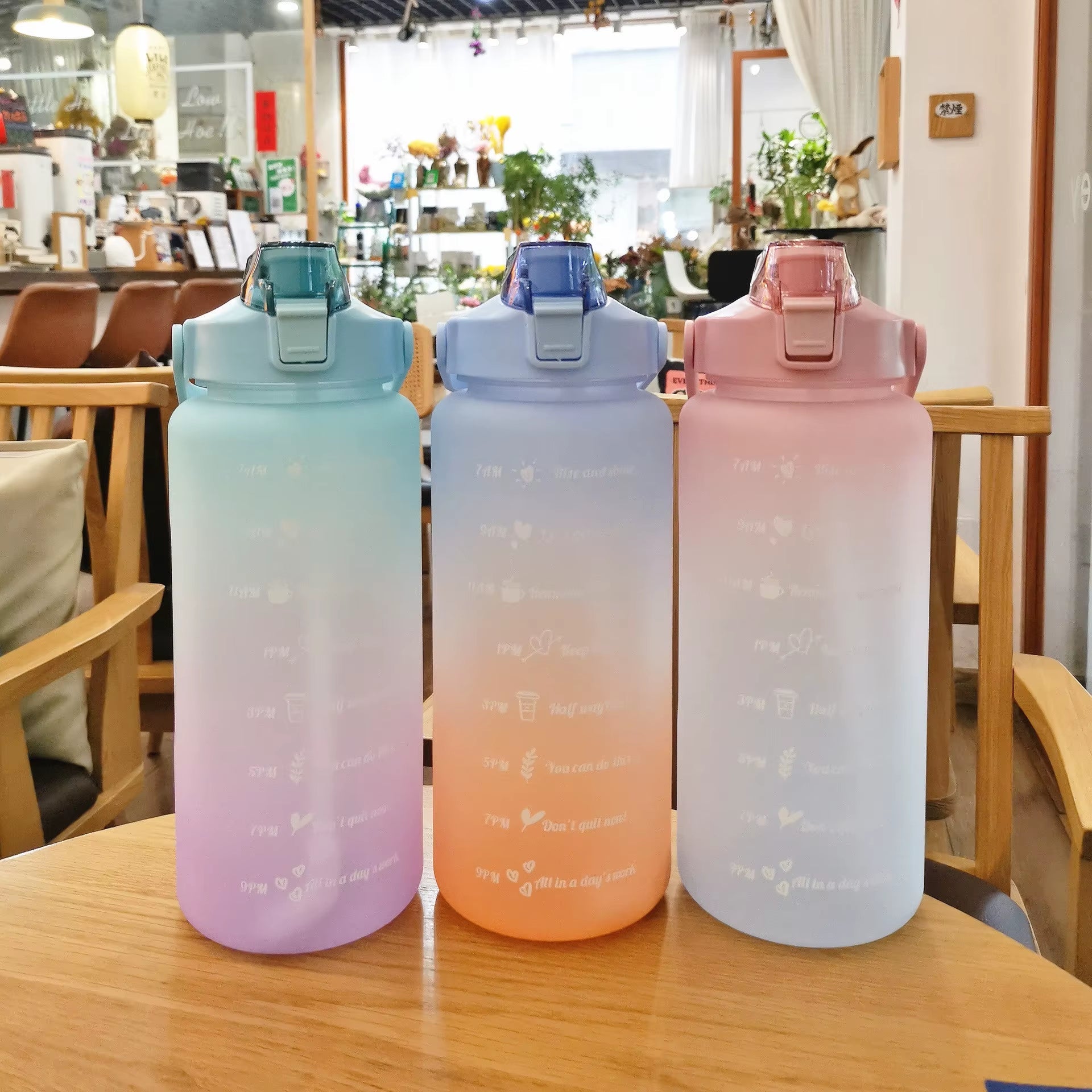 Water Bottle 2 Liter Stay Hydrated Motivated Leakproof Plastic Sport Bottle Reminder Times Sports Outdoor Fitness Office Indoor - FLUFFI