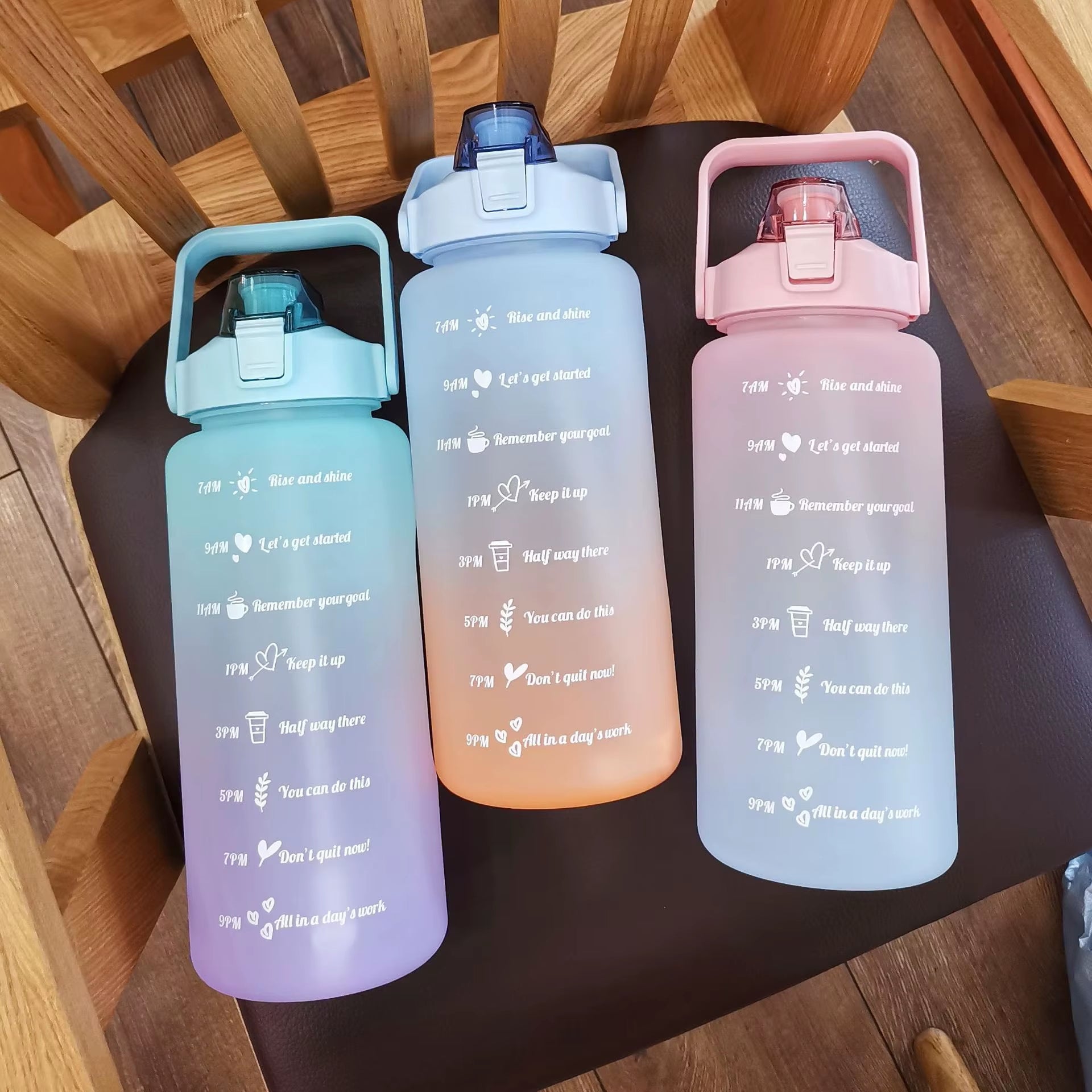 Water Bottle 2 Liter Stay Hydrated Motivated Leakproof Plastic Sport Bottle Reminder Times Sports Outdoor Fitness Office Indoor - FLUFFI