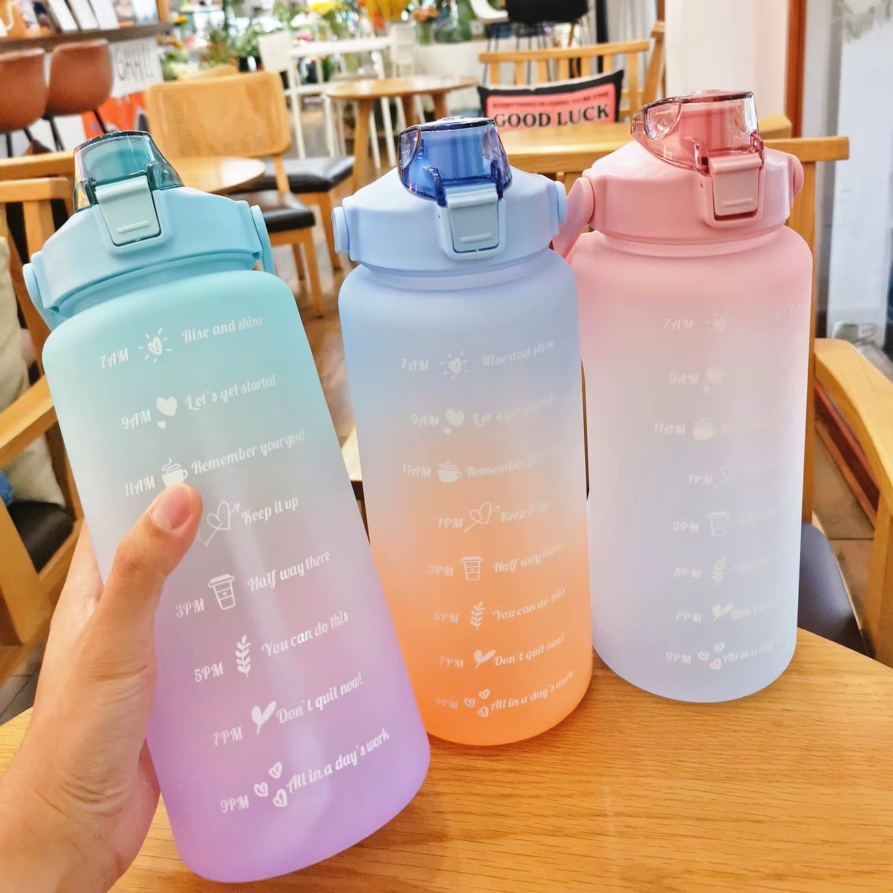 Water Bottle 2 Liter Stay Hydrated Motivated Leakproof Plastic Sport Bottle Reminder Times Sports Outdoor Fitness Office Indoor - FLUFFI