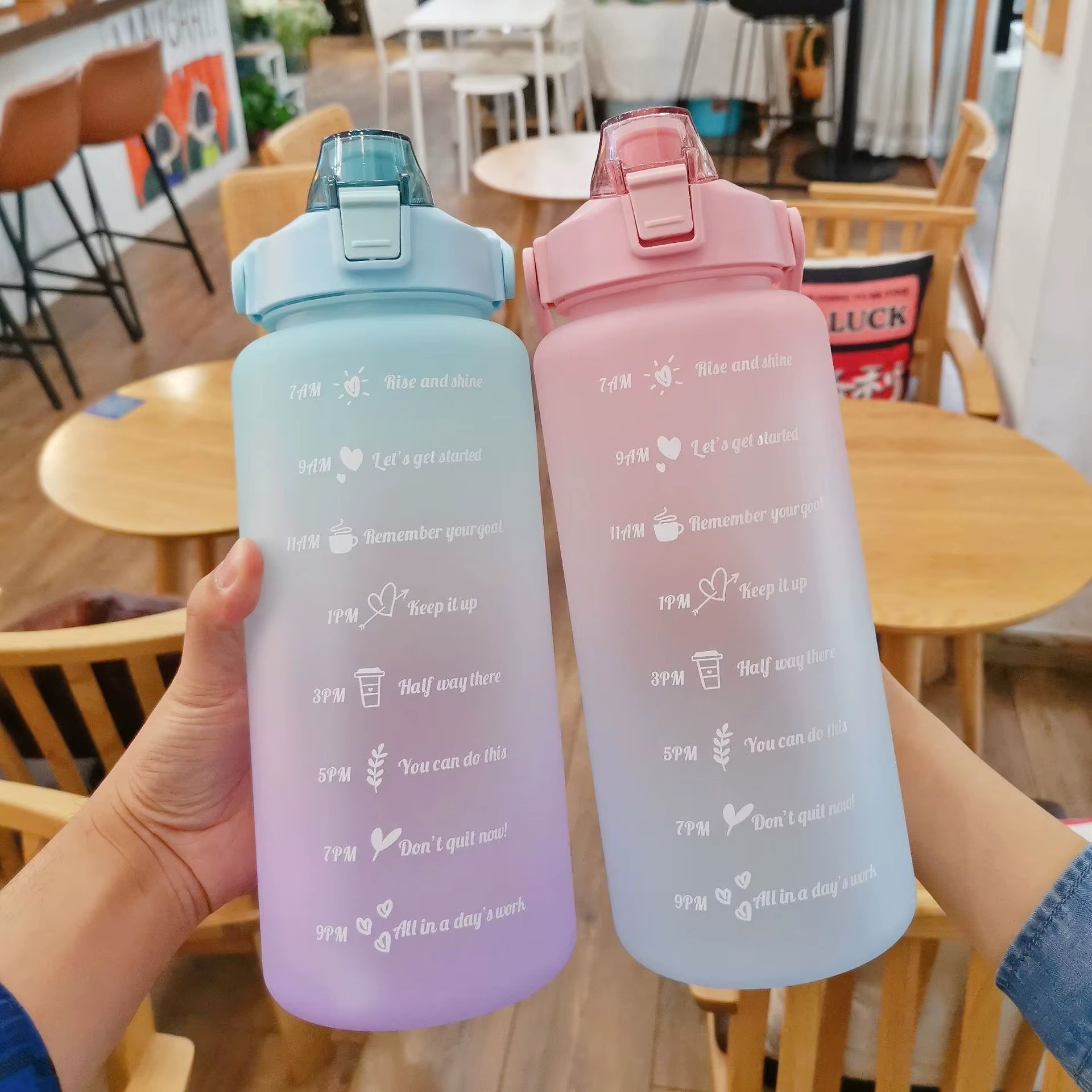 Water Bottle 2 Liter Stay Hydrated Motivated Leakproof Plastic Sport Bottle Reminder Times Sports Outdoor Fitness Office Indoor - FLUFFI