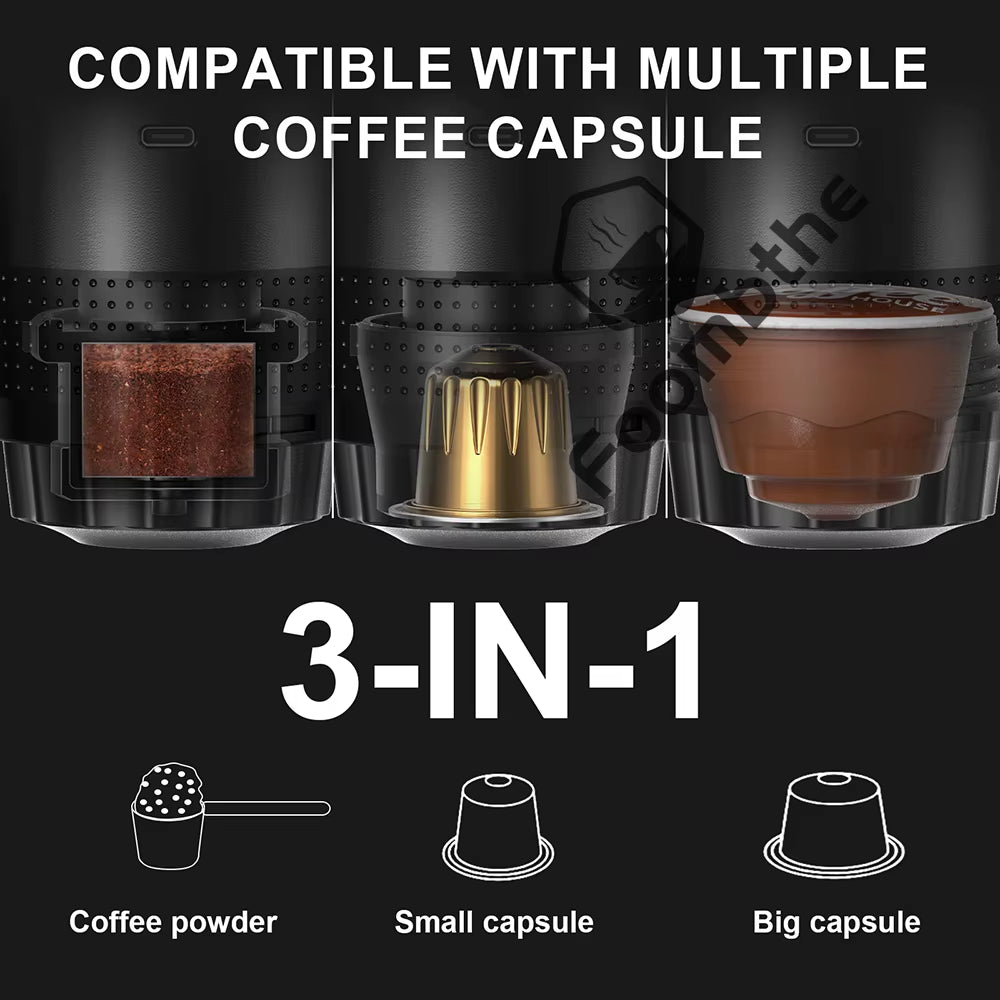 Wireless Electric Portable Espresso Coffee Machine for Car & Home Camping Coffee Maker 3 - In - 1 Capsule Powder Travel Coffee Maker - FLUFFI