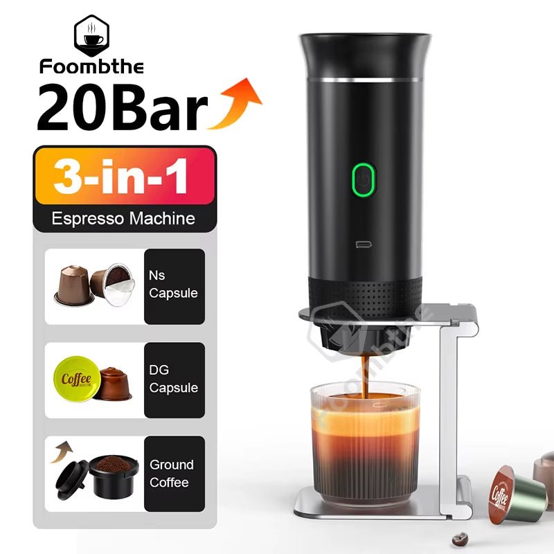 Wireless Electric Portable Espresso Coffee Machine for Car & Home Camping Coffee Maker 3 - In - 1 Capsule Powder Travel Coffee Maker - FLUFFI