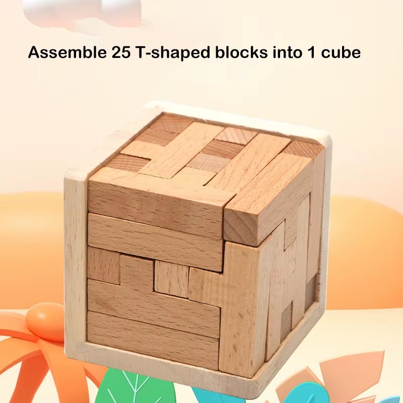 Wooden 3D Puzzles with 25 T - Shaped Blocks,Classic Luban Lock Cube Puzzle Toys, Intellectual Game - FLUFFI