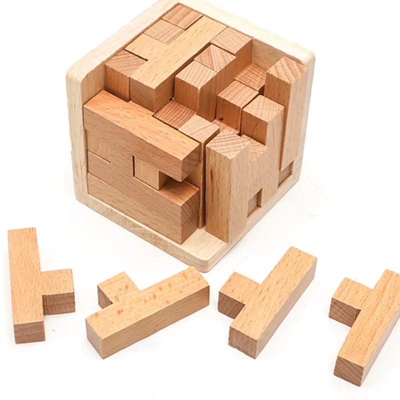 Wooden 3D Puzzles with 25 T - Shaped Blocks,Classic Luban Lock Cube Puzzle Toys, Intellectual Game - FLUFFI