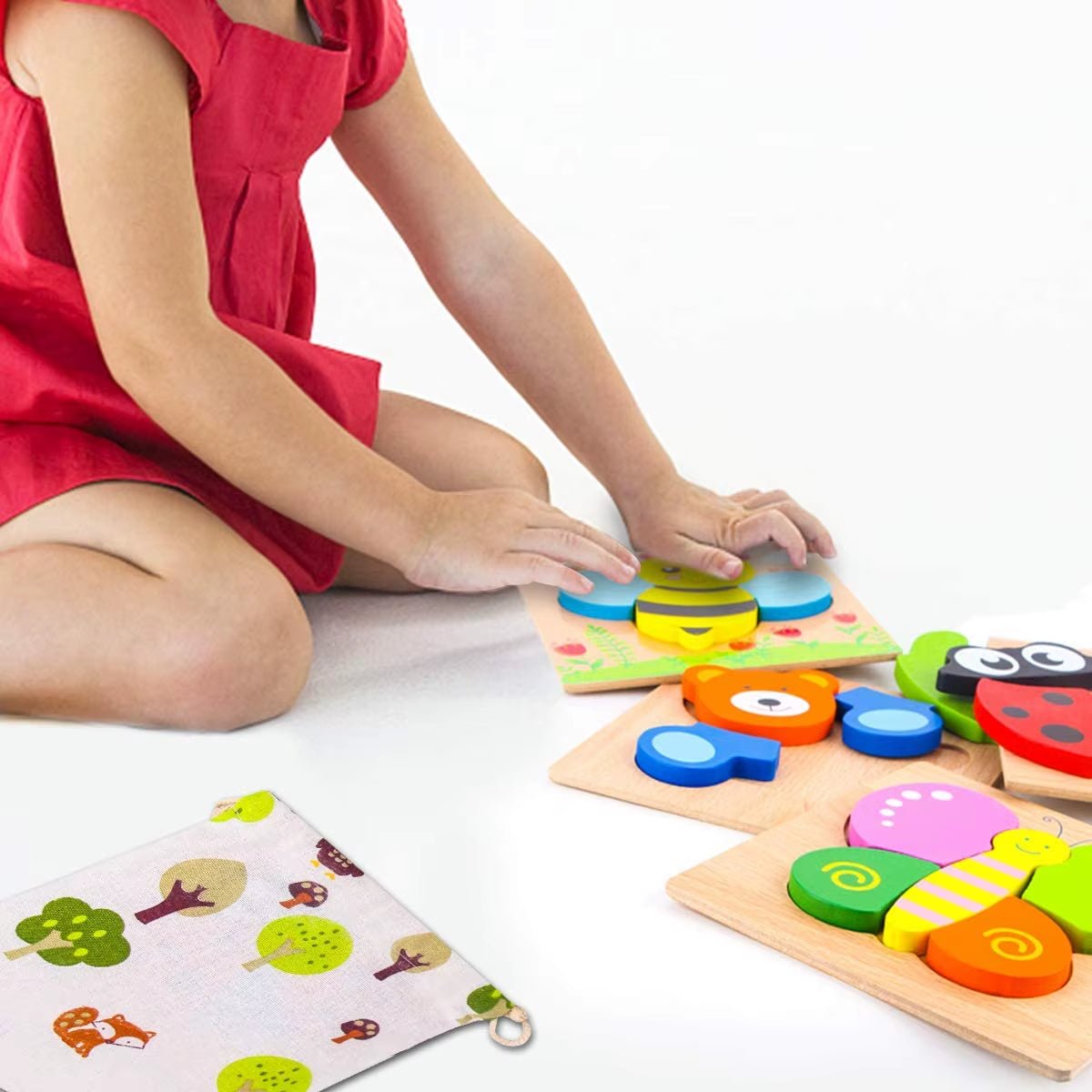 Wooden Animal and Vehicle Puzzles for Toddlers, Boys and Girls Educational, Bright Color Different Shapes - FLUFFI