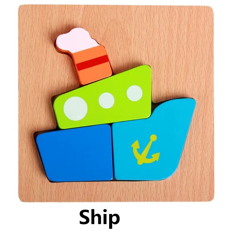 Wooden Animal and Vehicle Puzzles for Toddlers, Boys and Girls Educational, Bright Color Different Shapes - FLUFFI