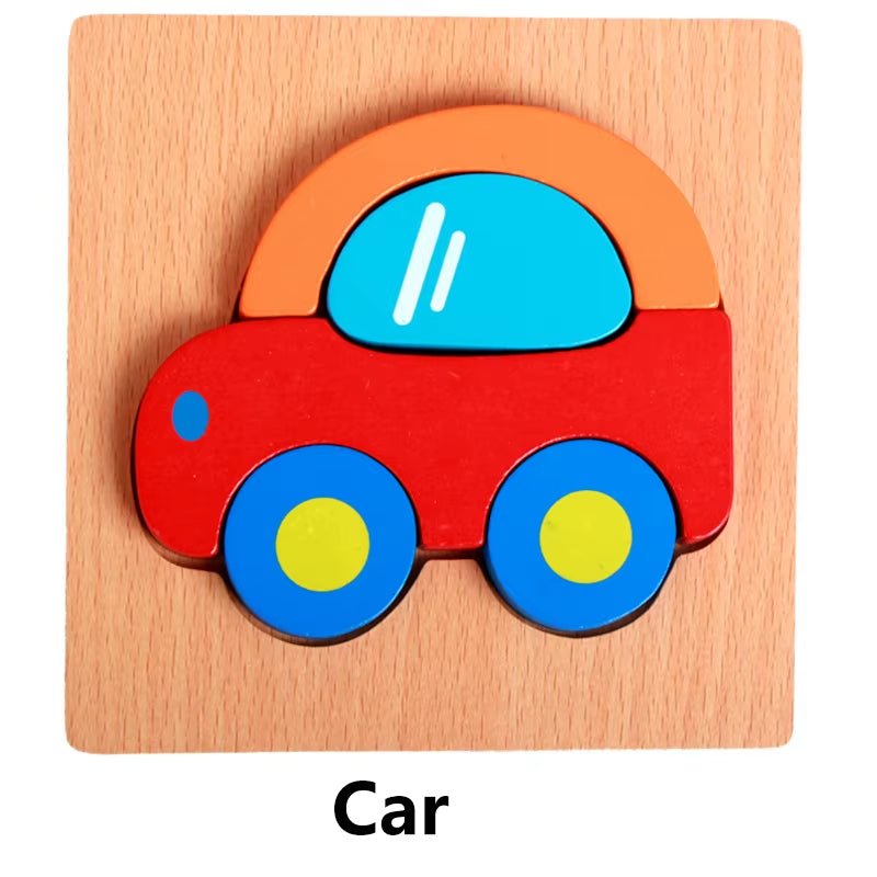 Wooden Animal and Vehicle Puzzles for Toddlers, Boys and Girls Educational, Bright Color Different Shapes - FLUFFI