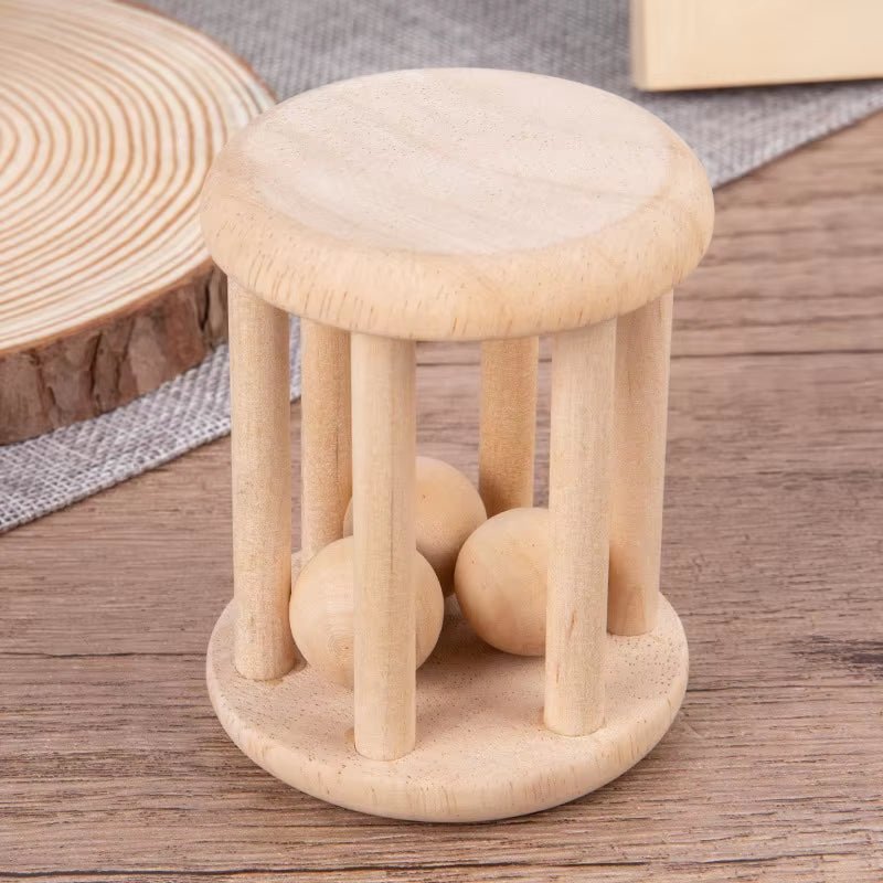 Wooden Baby Rattle Toy Montessori Teething Ring Log Geometric Grab Toy Natural Wood Rattle Set for Infants and Toddlers - FLUFFI