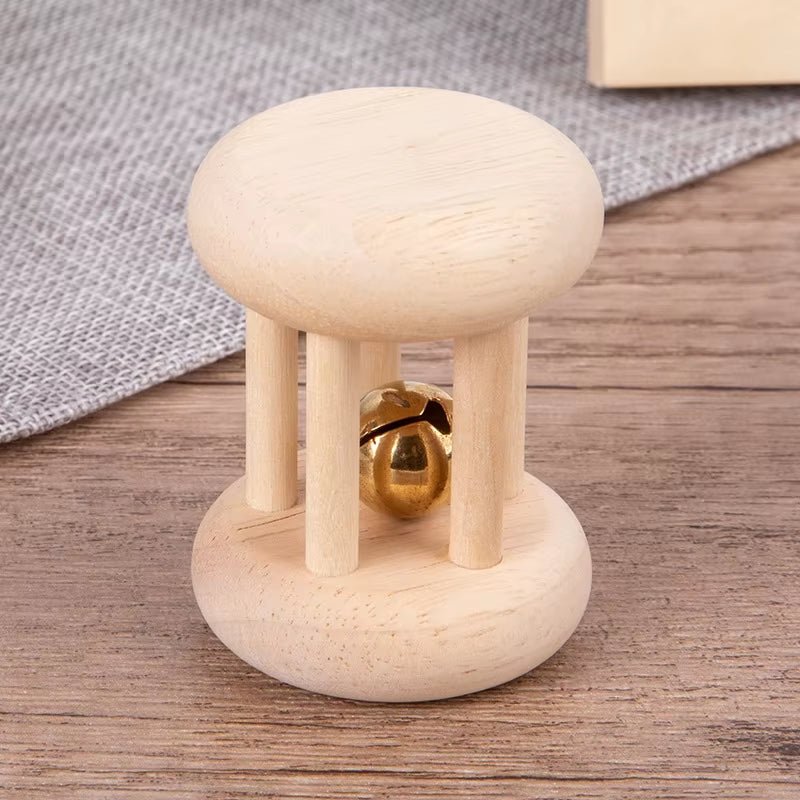 Wooden Baby Rattle Toy Montessori Teething Ring Log Geometric Grab Toy Natural Wood Rattle Set for Infants and Toddlers - FLUFFI