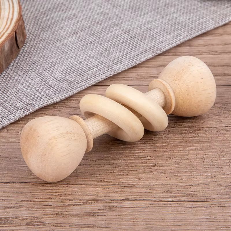 Wooden Baby Rattle Toy Montessori Teething Ring Log Geometric Grab Toy Natural Wood Rattle Set for Infants and Toddlers - FLUFFI
