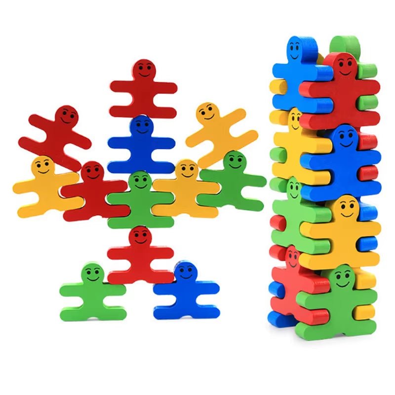Wooden Balance Villain Blocks Montessori Toys for Toddlers,Education Stacking Toys for Fine Motor Skills - Sorting & Matching - FLUFFI