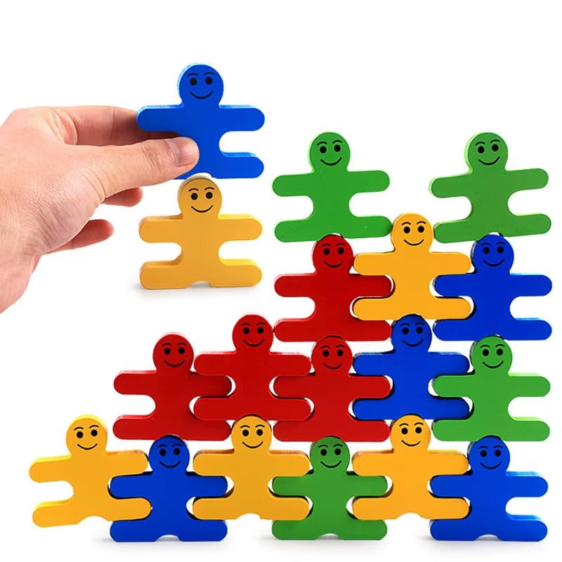 Wooden Balance Villain Blocks Montessori Toys for Toddlers,Education Stacking Toys for Fine Motor Skills - Sorting & Matching - FLUFFI