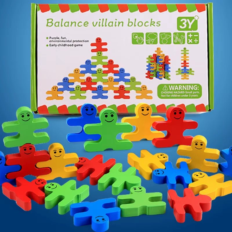 Wooden Balance Villain Blocks Montessori Toys for Toddlers,Education Stacking Toys for Fine Motor Skills - Sorting & Matching - FLUFFI