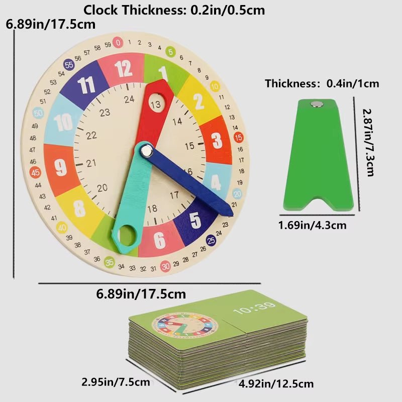 Wooden Clock Model Teaching Aid,Montessori Learning Clocks with Cards,Kindergartner Toy for Game,Interaction Playroom Wall - FLUFFI