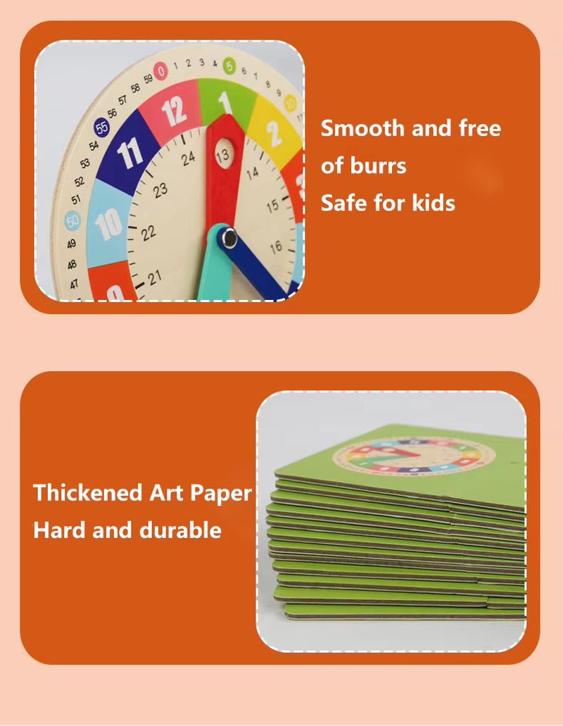 Wooden Clock Model Teaching Aid,Montessori Learning Clocks with Cards,Kindergartner Toy for Game,Interaction Playroom Wall - FLUFFI