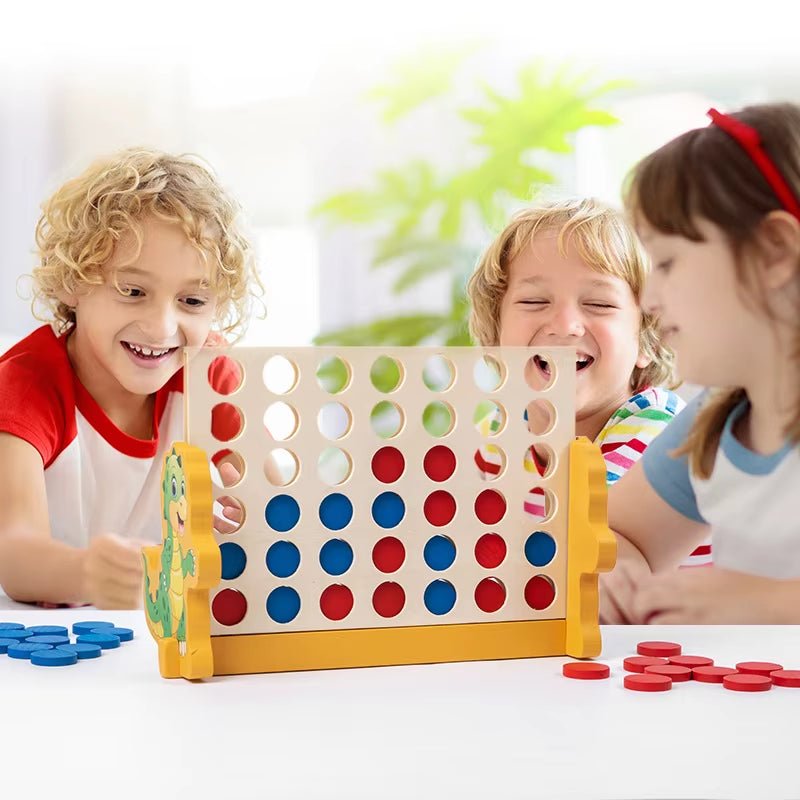 Wooden Connect 4 Classic Grid, 4 in a Row Game with Dinosaur Base, Strategy Family Board Games for 2 Players, Parent - Child Game - FLUFFI