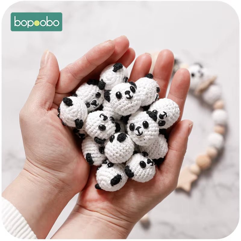 Wooden Crochet Beads Panda Chewable Beads DIY Wooden Teething Knitting Beads Jewelry Crib Sensory Toy Baby Teether - FLUFFI