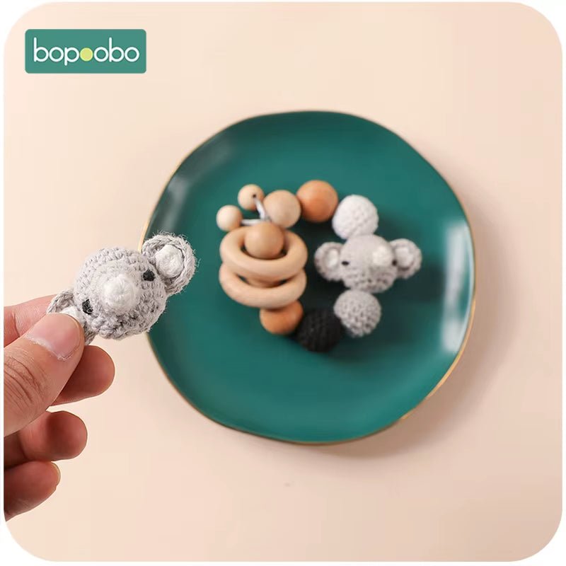 Wooden Crochet Beads Panda Chewable Beads DIY Wooden Teething Knitting Beads Jewelry Crib Sensory Toy Baby Teether - FLUFFI