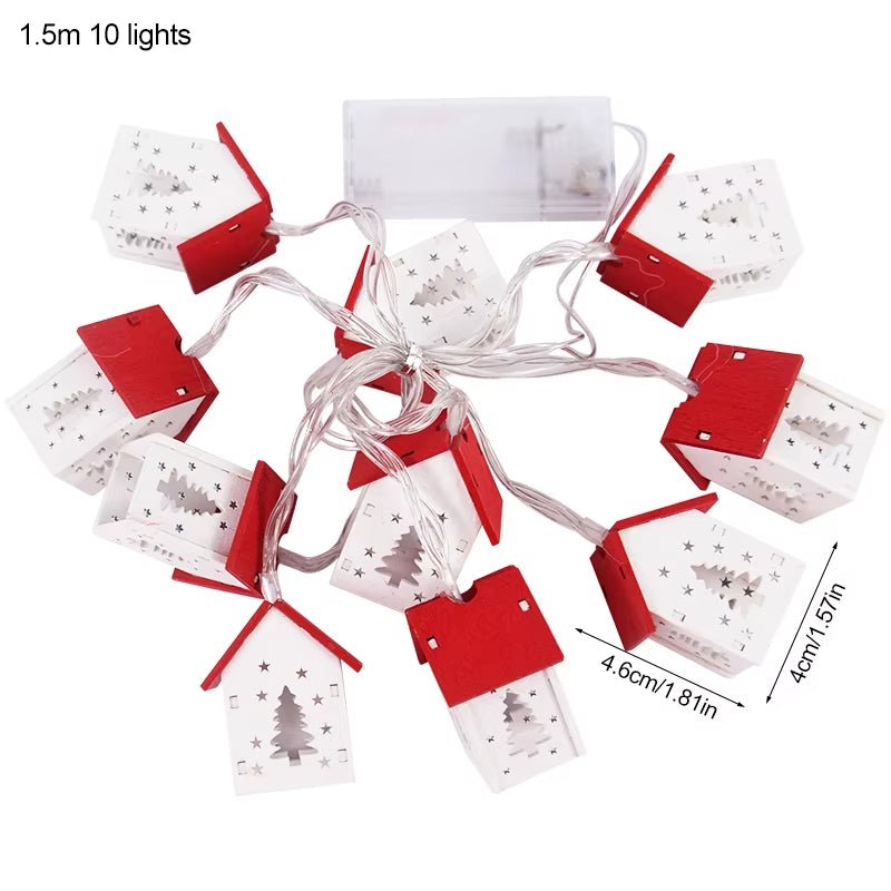 Wooden House LED String Light Xmas Tree Hanging Ornament 2024 Christmas Decoration for Home - FLUFFI