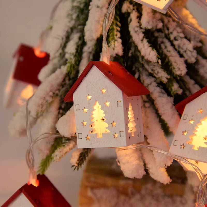 Wooden House LED String Light Xmas Tree Hanging Ornament 2024 Christmas Decoration for Home - FLUFFI