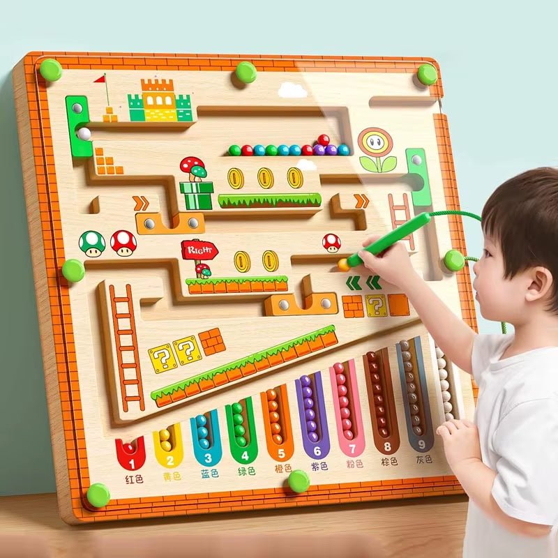 Wooden Magnetic Color and Number Maze Learning Education Toys Color Matching Montessori Toys Wooden Toys for Children Gifts - FLUFFI