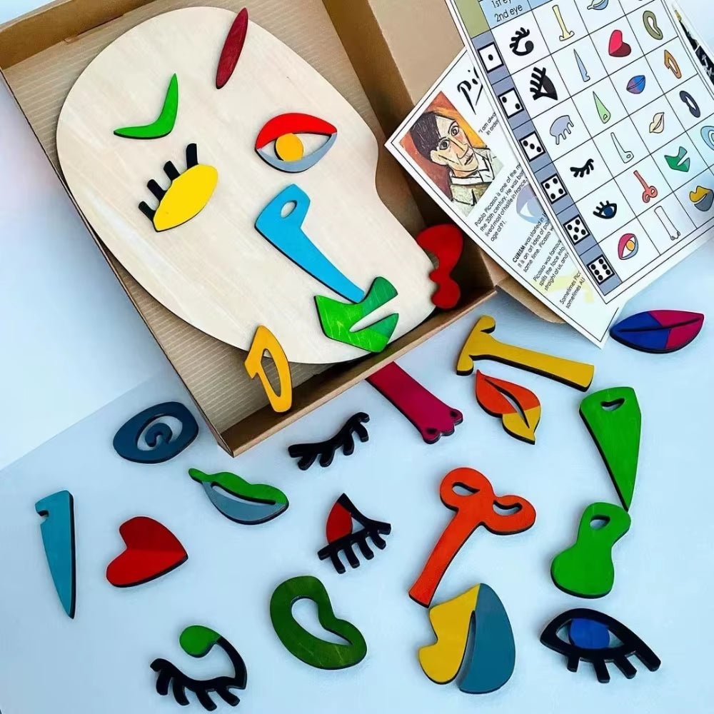 Wooden Montessori Face Puzzles Toys Preschool Early Educational Art Abstract Picasso Facial Puzzle Game Art Imagination Develop - FLUFFI