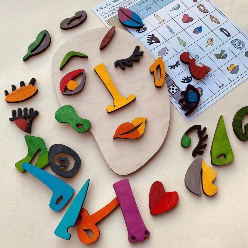 Wooden Montessori Face Puzzles Toys Preschool Early Educational Art Abstract Picasso Facial Puzzle Game Art Imagination Develop - FLUFFI