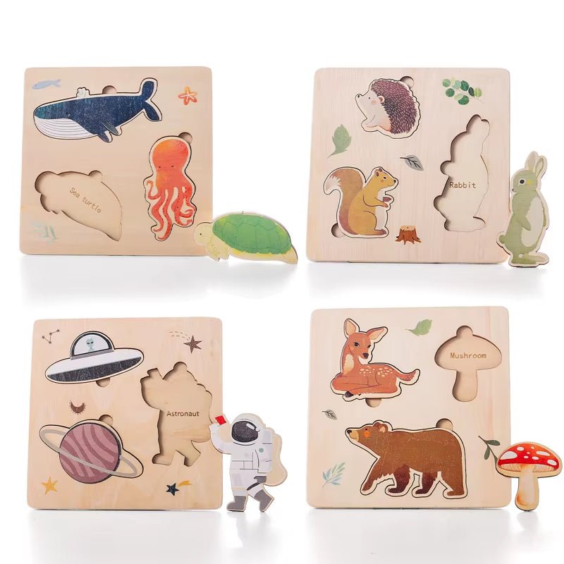 Wooden Montessori Toy Cartoon Whale Tangram 3D Puzzle Cognitive Toy Early Learning Education Toys Kids Children Gift - FLUFFI
