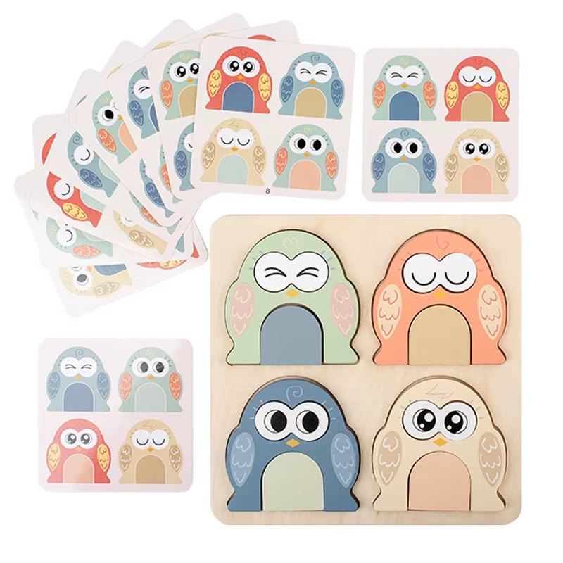 Wooden Owl Matching Puzzle, Owl Face Changing Shape Puzzle, Exercise Concentration and Hand Eye Coordination Skills - FLUFFI