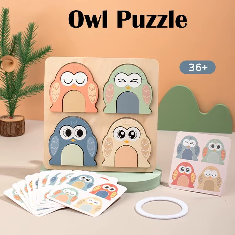 Wooden Owl Matching Puzzle, Owl Face Changing Shape Puzzle, Exercise Concentration and Hand Eye Coordination Skills - FLUFFI
