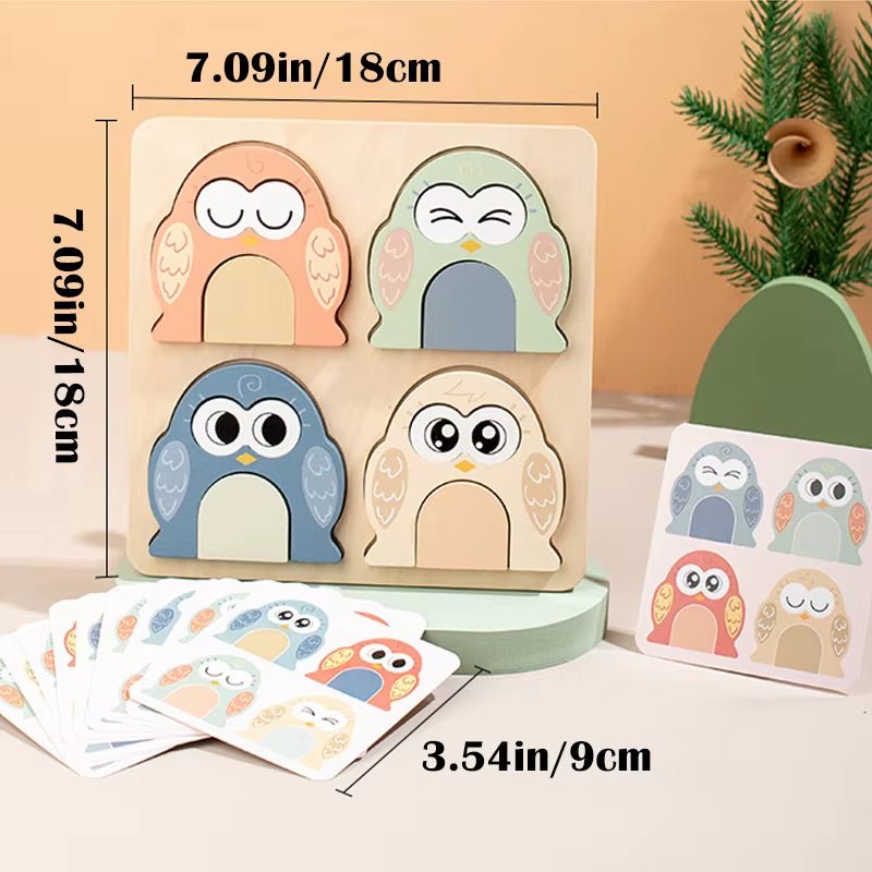 Wooden Owl Matching Puzzle, Owl Face Changing Shape Puzzle, Exercise Concentration and Hand Eye Coordination Skills - FLUFFI