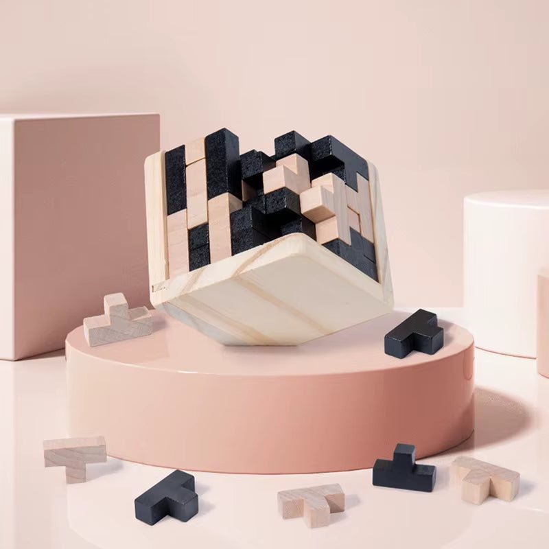 Wooden Puzzles IQ Toy, 54T Cube Educational Toys for Kids, Intellectual Game for Adults and Puzzle Enthusiasts - FLUFFI