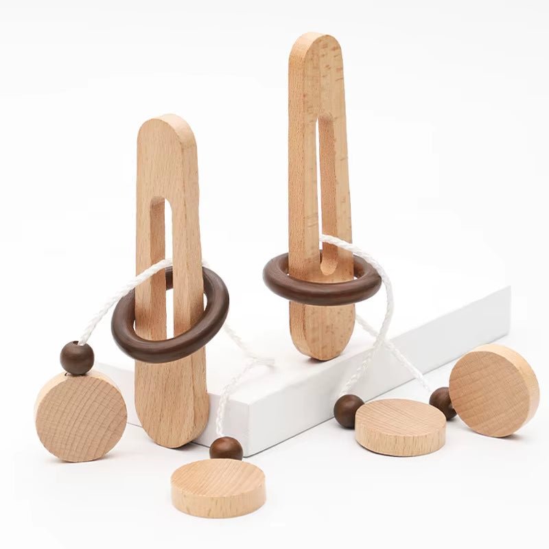 Wooden Ring Unlocking Game,Magic Ring Escape Classic Puzzle Toy, Kongming Lock Luban Lock Intelligence Toy - FLUFFI