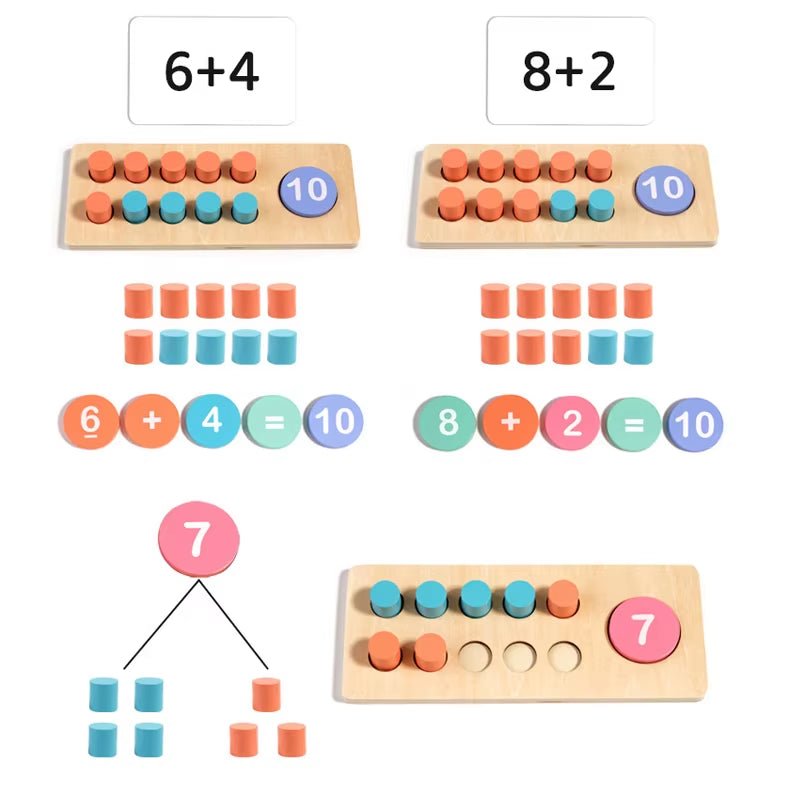 Wooden Ten Frame Sets Toy, Learning Counting and Number, Addition and Subtraction, Mathematics Learning Toy - FLUFFI