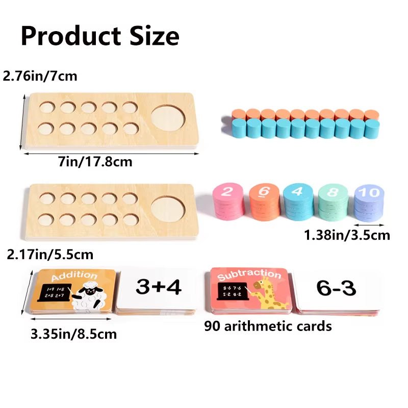 Wooden Ten Frame Sets Toy, Learning Counting and Number, Addition and Subtraction, Mathematics Learning Toy - FLUFFI