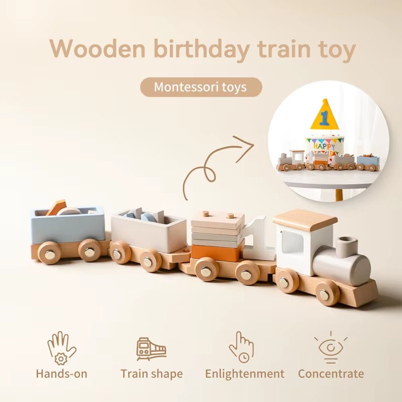 Wooden Train Montessori Toys - Number of Wood Baby'S Toys - FLUFFI