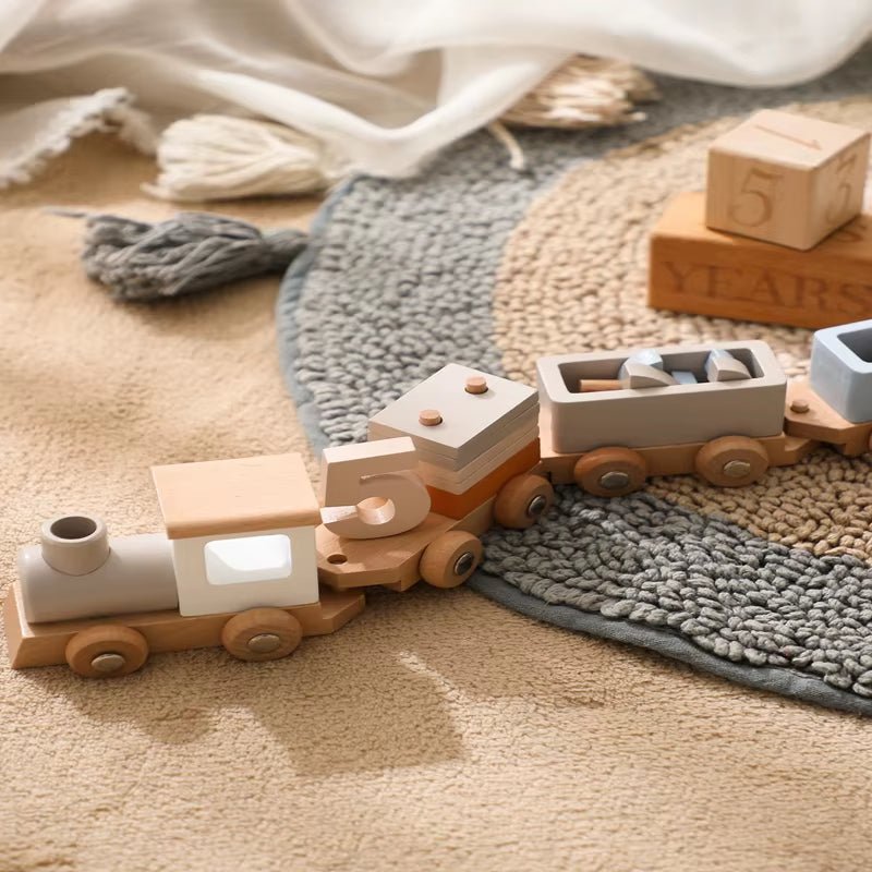 Wooden Train Montessori Toys - Number of Wood Baby'S Toys - FLUFFI