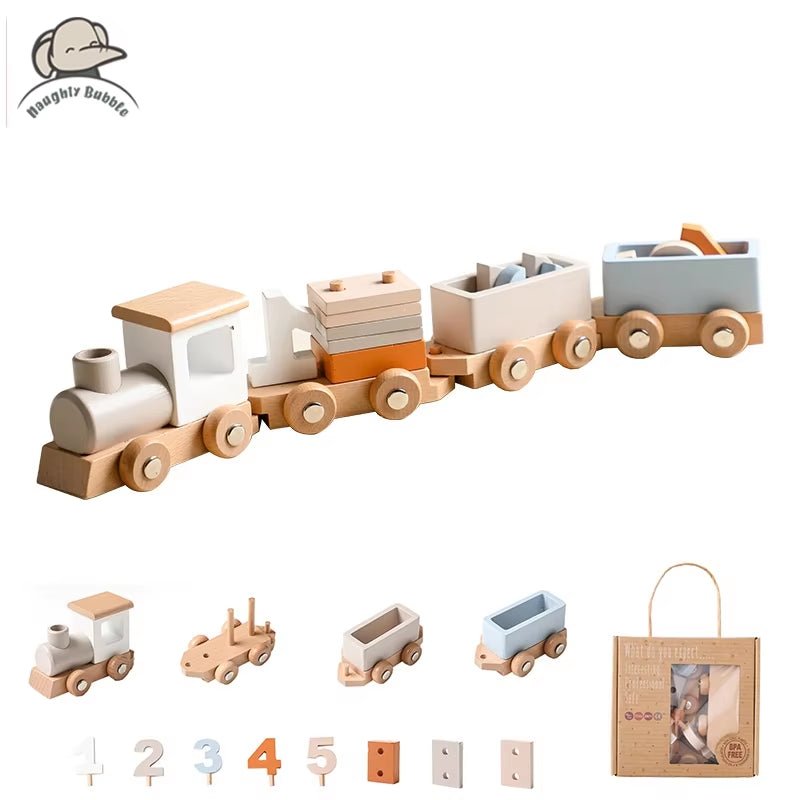 Wooden Train Montessori Toys - Number of Wood Baby'S Toys - FLUFFI