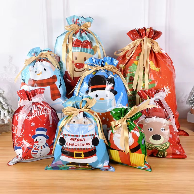 Xmas Gift Bags - Plastic x Drawstrings - Candy x Presents wrapping bags - FLUFFI
