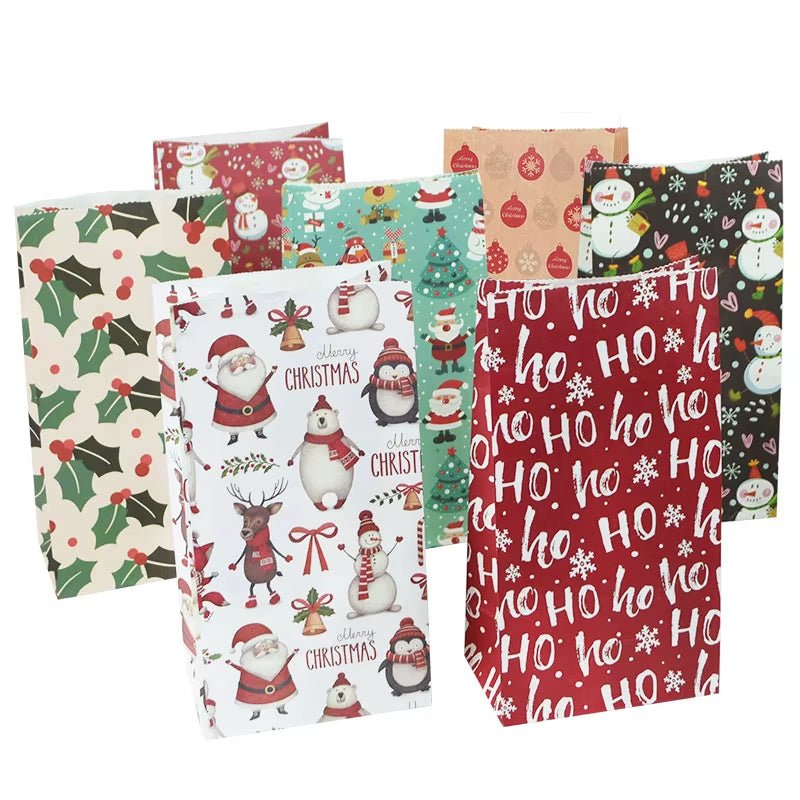 Xmas Gift Bags | Santa - Snowman | Kraft Paper | Cookie Bag - FLUFFI