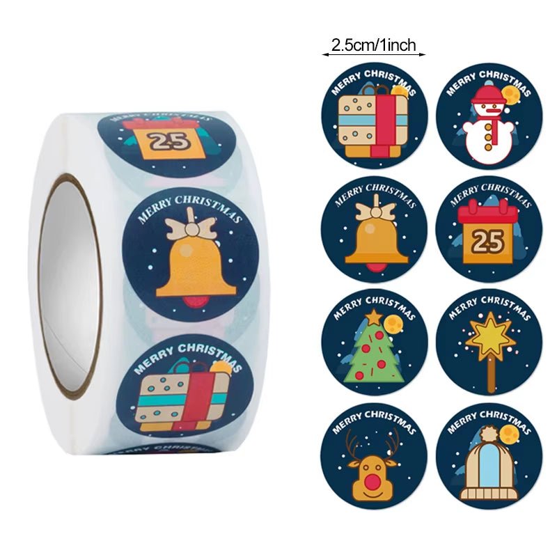 Xmas Stickers Rolls | Bag Sealing Sticker | Tree - Elk - Candy - FLUFFI
