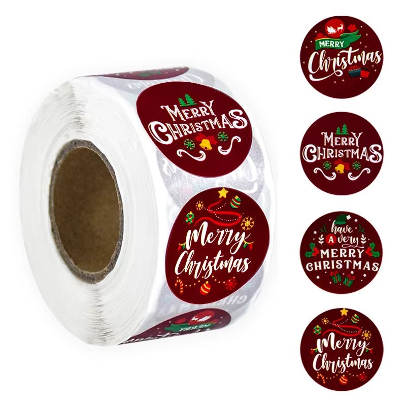 Xmas Stickers Rolls | Bag Sealing Sticker | Tree - Elk - Candy - FLUFFI